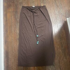 STAUD Brown Maxi Skirt swim cover up with Turquoise Bead Tie